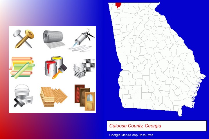 representative building materials; Catoosa County, Georgia highlighted in red on a map