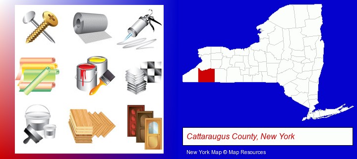 representative building materials; Cattaraugus County, New York highlighted in red on a map