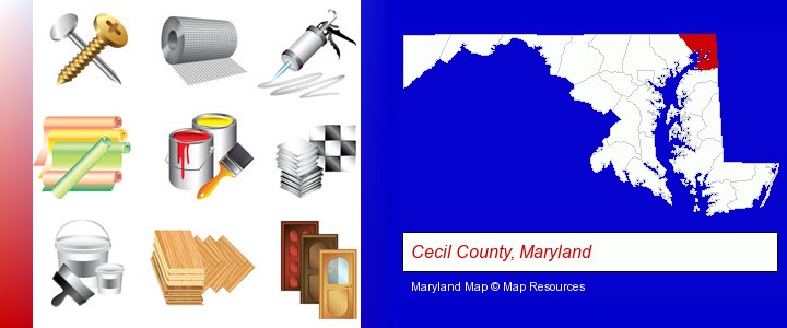 representative building materials; Cecil County, Maryland highlighted in red on a map