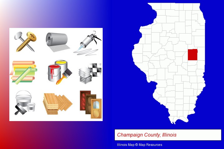 representative building materials; Champaign County, Illinois highlighted in red on a map