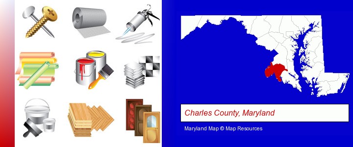 representative building materials; Charles County, Maryland highlighted in red on a map