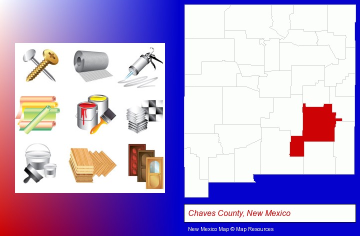 representative building materials; Chaves County, New Mexico highlighted in red on a map