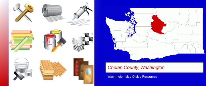 representative building materials; Chelan County, Washington highlighted in red on a map