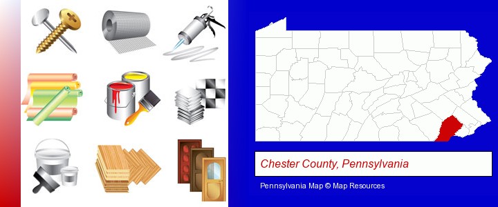 representative building materials; Chester County, Pennsylvania highlighted in red on a map