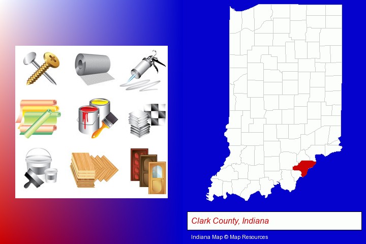 representative building materials; Clark County, Indiana highlighted in red on a map