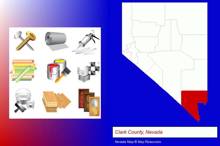 representative building materials; Clark County, Nevada highlighted in red on a map