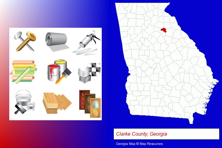 representative building materials; Clarke County, Georgia highlighted in red on a map