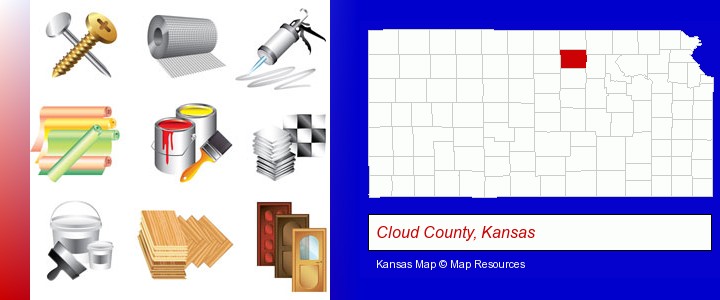 representative building materials; Cloud County, Kansas highlighted in red on a map