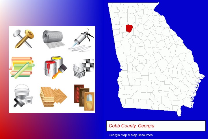 representative building materials; Cobb County, Georgia highlighted in red on a map