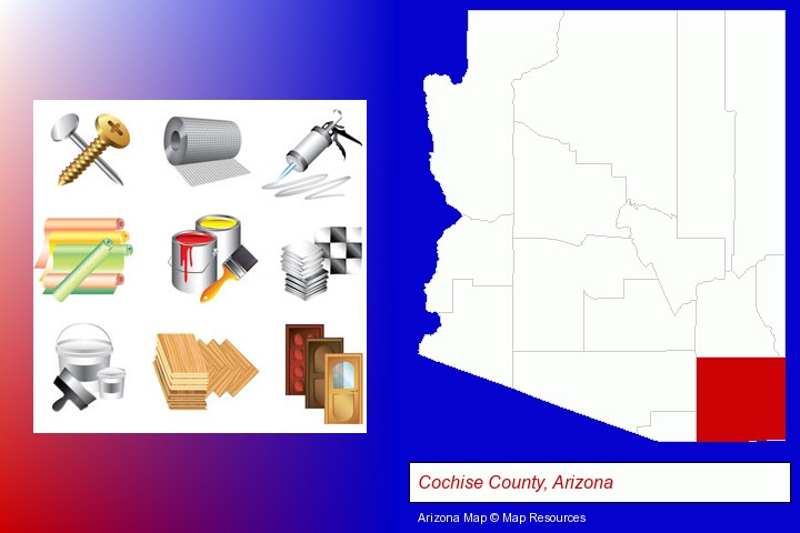 representative building materials; Cochise County, Arizona highlighted in red on a map