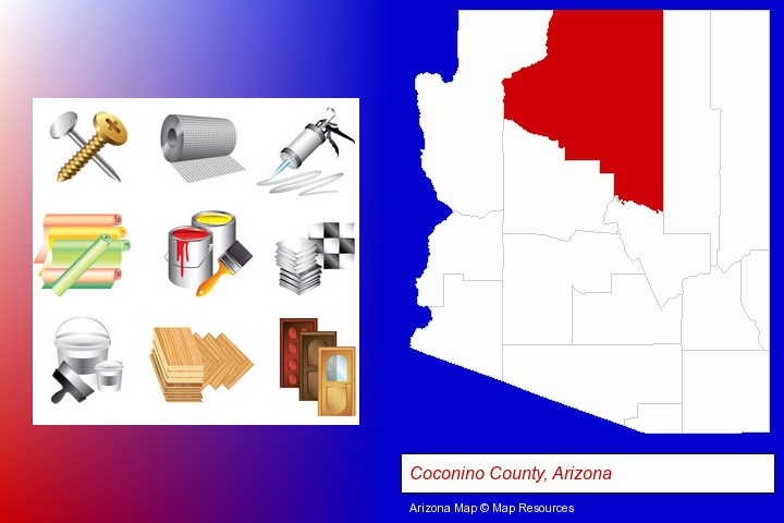 representative building materials; Coconino County, Arizona highlighted in red on a map