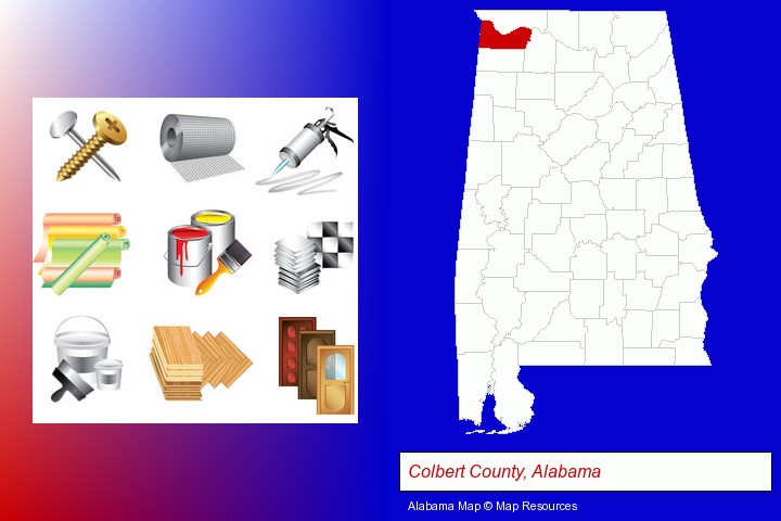 representative building materials; Colbert County, Alabama highlighted in red on a map