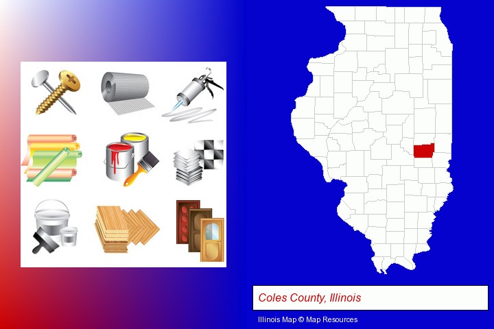 representative building materials; Coles County, Illinois highlighted in red on a map