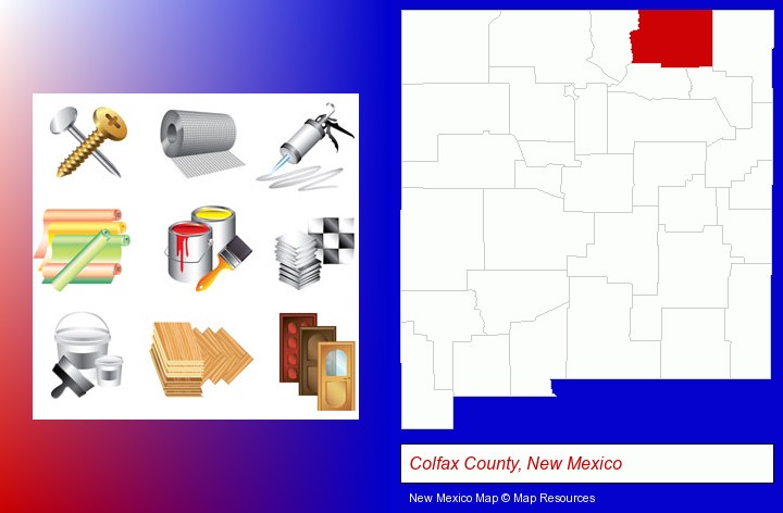 representative building materials; Colfax County, New Mexico highlighted in red on a map