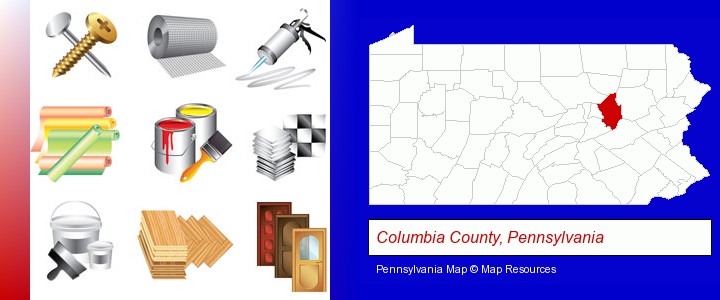 representative building materials; Columbia County, Pennsylvania highlighted in red on a map