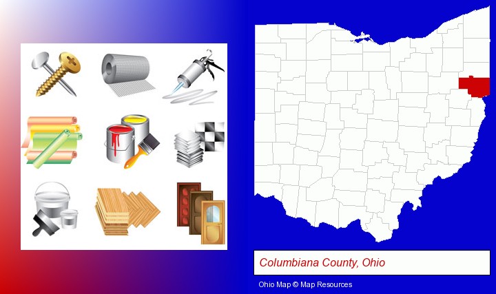 representative building materials; Columbiana County, Ohio highlighted in red on a map