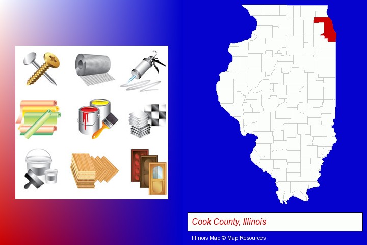 representative building materials; Cook County, Illinois highlighted in red on a map