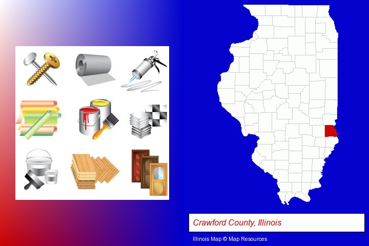 representative building materials; Crawford County, Illinois highlighted in red on a map