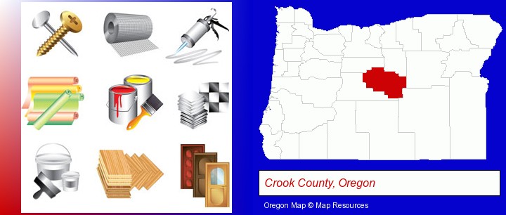 representative building materials; Crook County, Oregon highlighted in red on a map