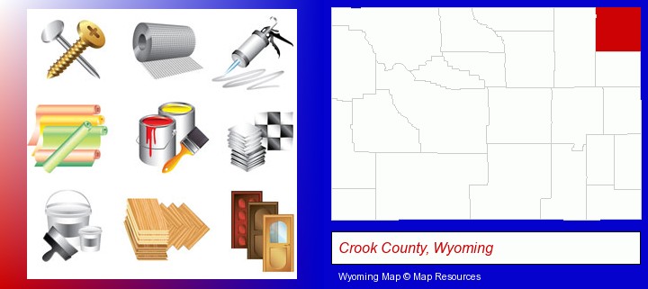 representative building materials; Crook County, Wyoming highlighted in red on a map