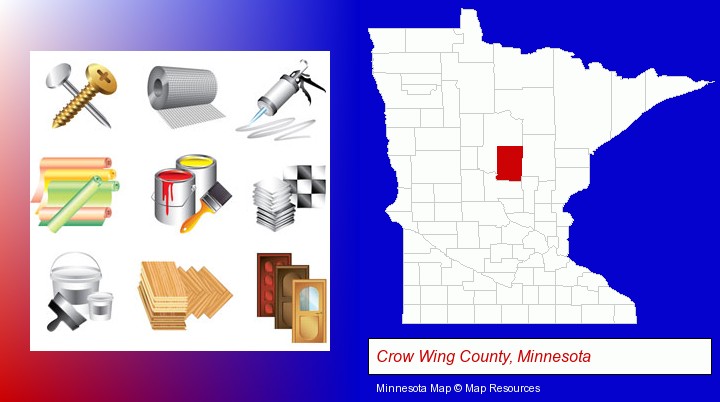 representative building materials; Crow Wing County, Minnesota highlighted in red on a map