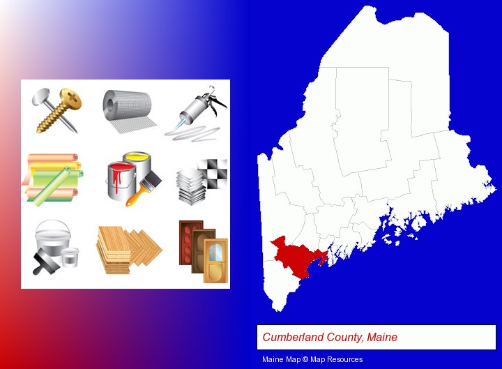 representative building materials; Cumberland County, Maine highlighted in red on a map