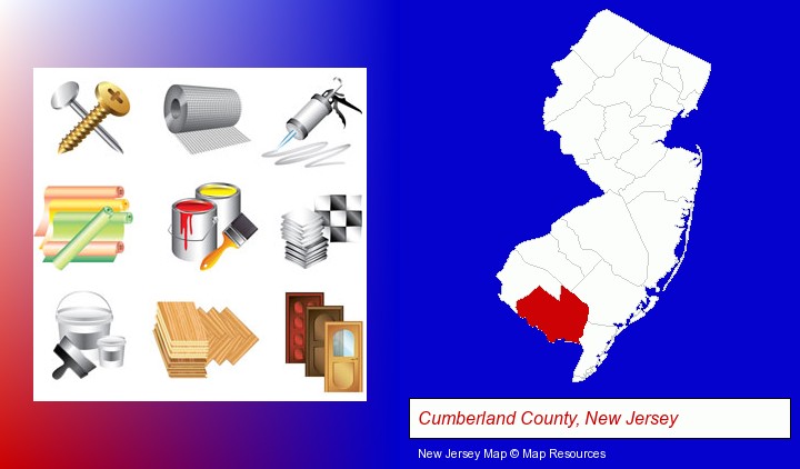 representative building materials; Cumberland County, New Jersey highlighted in red on a map