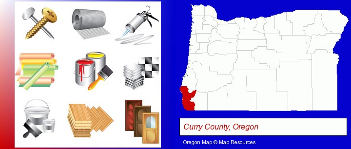 representative building materials; Curry County, Oregon highlighted in red on a map