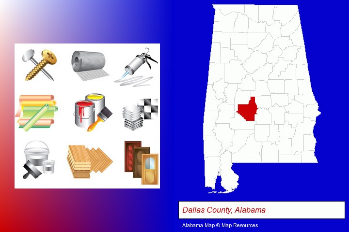 representative building materials; Dallas County, Alabama highlighted in red on a map