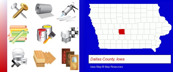 representative building materials; Dallas County, Iowa highlighted in red on a map