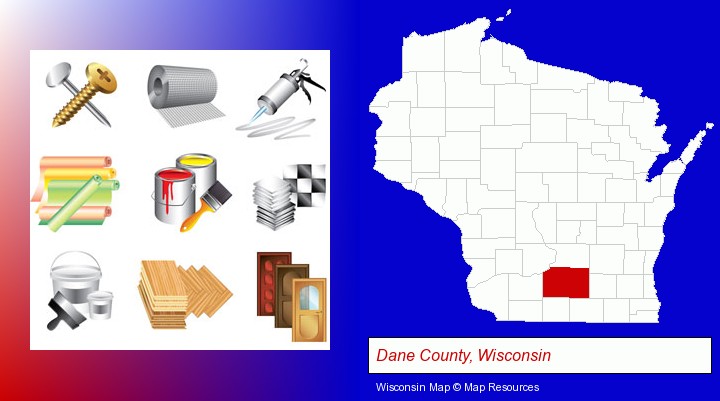 representative building materials; Dane County, Wisconsin highlighted in red on a map