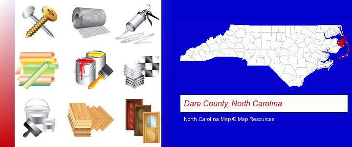 representative building materials; Dare County, North Carolina highlighted in red on a map