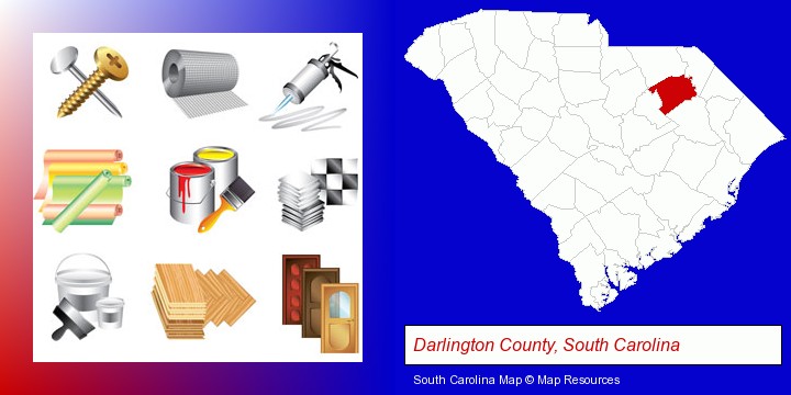 representative building materials; Darlington County, South Carolina highlighted in red on a map