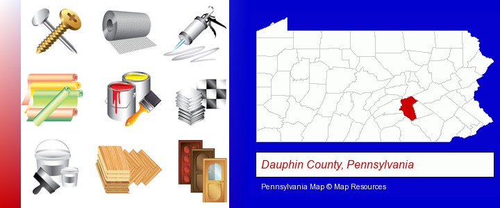 representative building materials; Dauphin County, Pennsylvania highlighted in red on a map