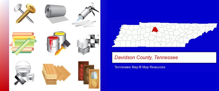 representative building materials; Davidson County, Tennessee highlighted in red on a map
