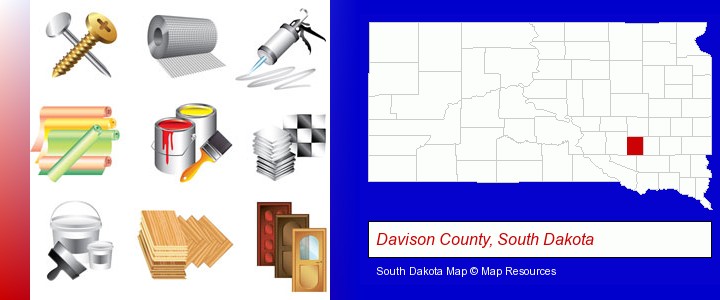 representative building materials; Davison County, South Dakota highlighted in red on a map