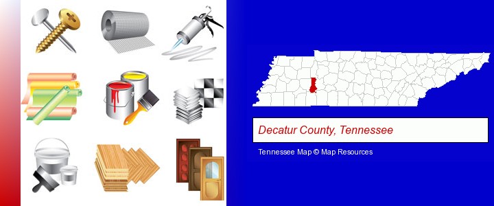representative building materials; Decatur County, Tennessee highlighted in red on a map