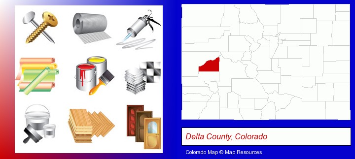 representative building materials; Delta County, Colorado highlighted in red on a map