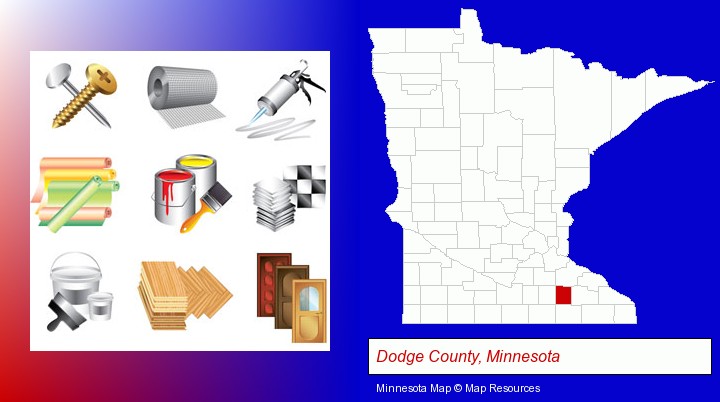 representative building materials; Dodge County, Minnesota highlighted in red on a map