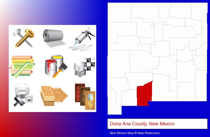 representative building materials; Dona Ana County, New Mexico highlighted in red on a map