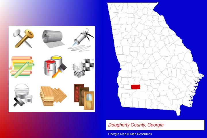 representative building materials; Dougherty County, Georgia highlighted in red on a map
