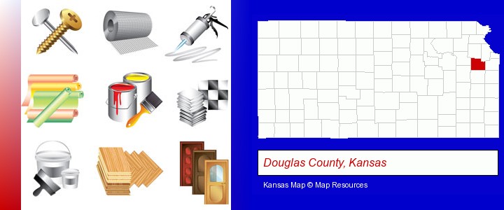 representative building materials; Douglas County, Kansas highlighted in red on a map