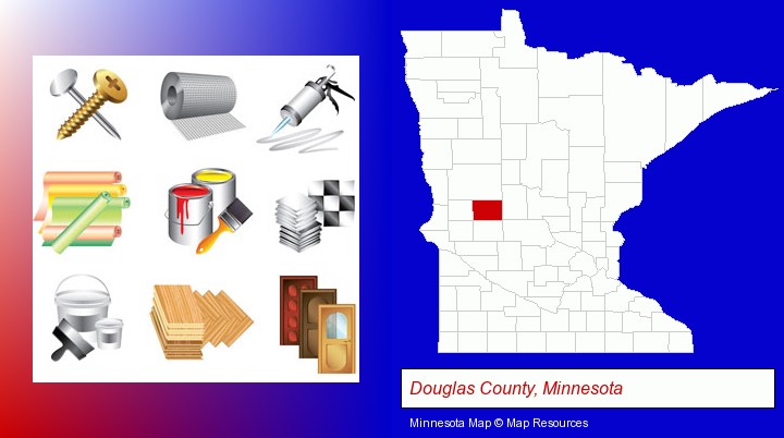 representative building materials; Douglas County, Minnesota highlighted in red on a map