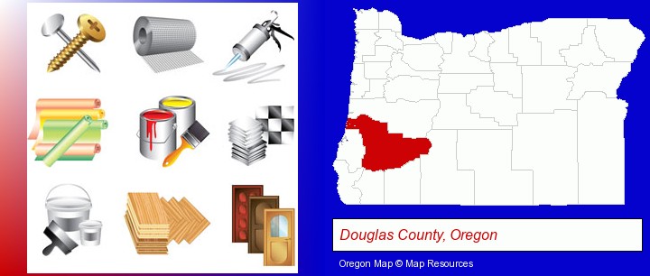 representative building materials; Douglas County, Oregon highlighted in red on a map