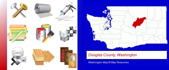 representative building materials; Douglas County, Washington highlighted in red on a map
