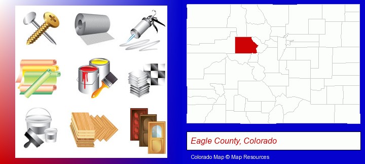 representative building materials; Eagle County, Colorado highlighted in red on a map