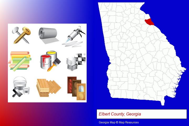 representative building materials; Elbert County, Georgia highlighted in red on a map