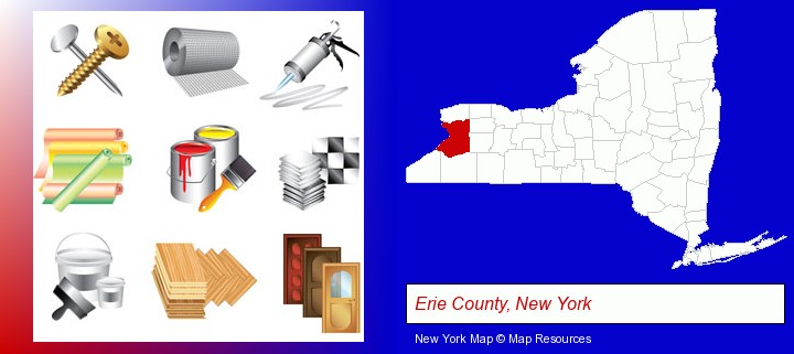 representative building materials; Erie County, New York highlighted in red on a map