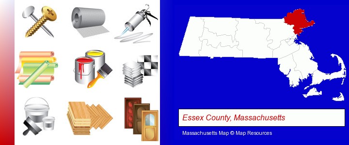 representative building materials; Essex County, Massachusetts highlighted in red on a map