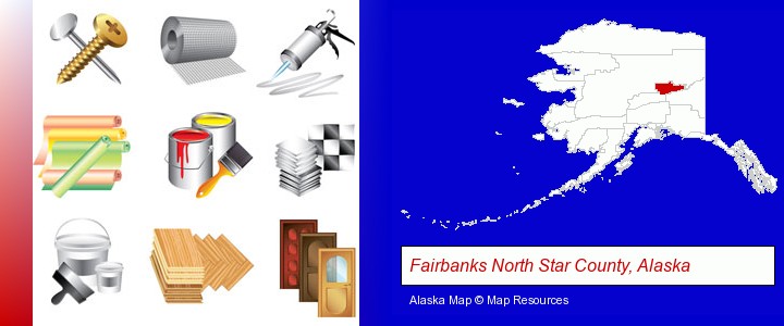 representative building materials; Fairbanks North Star County, Alaska highlighted in red on a map